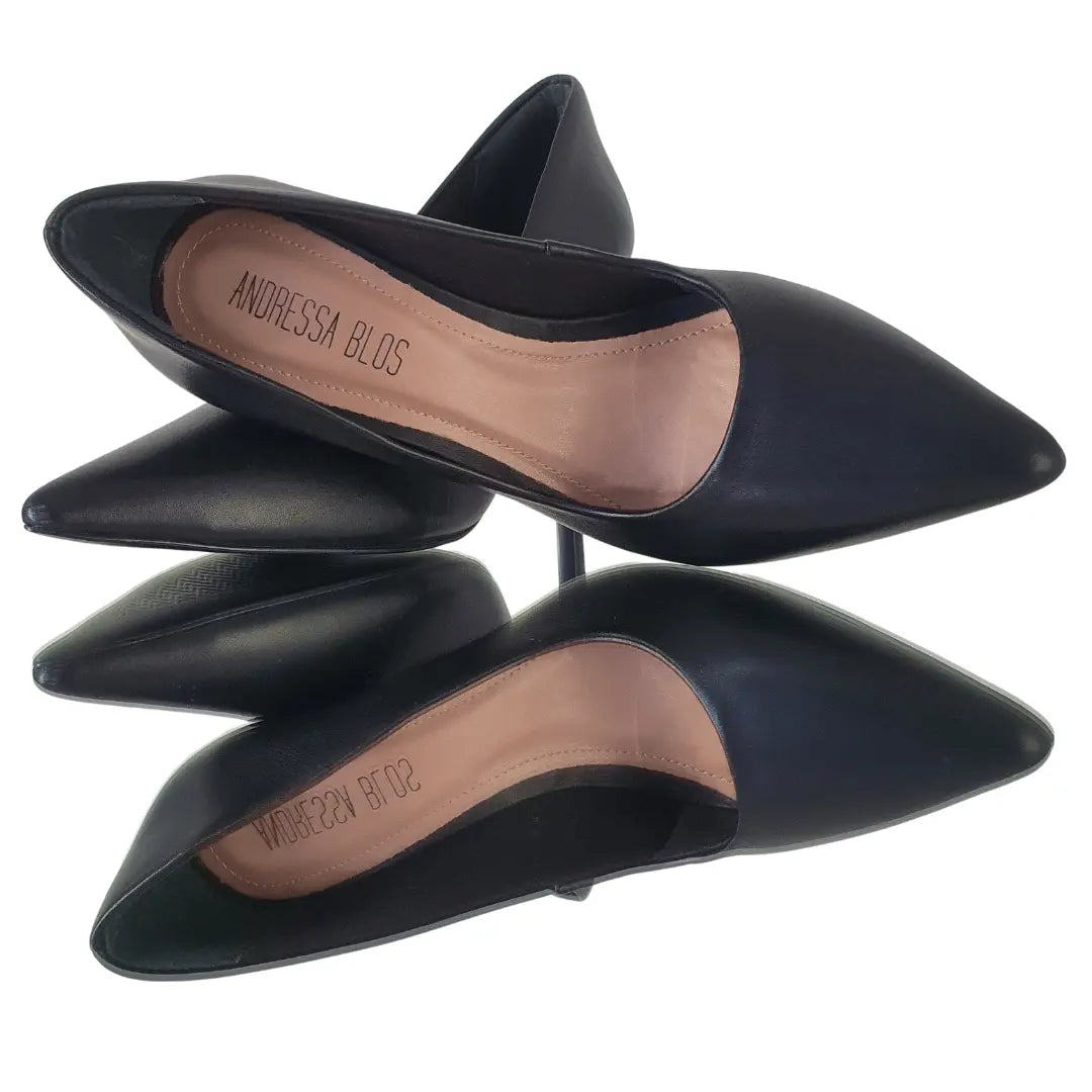 Scarpin Couro Legítimo Preto Fosco Salto Alto 10cm Sola Preta