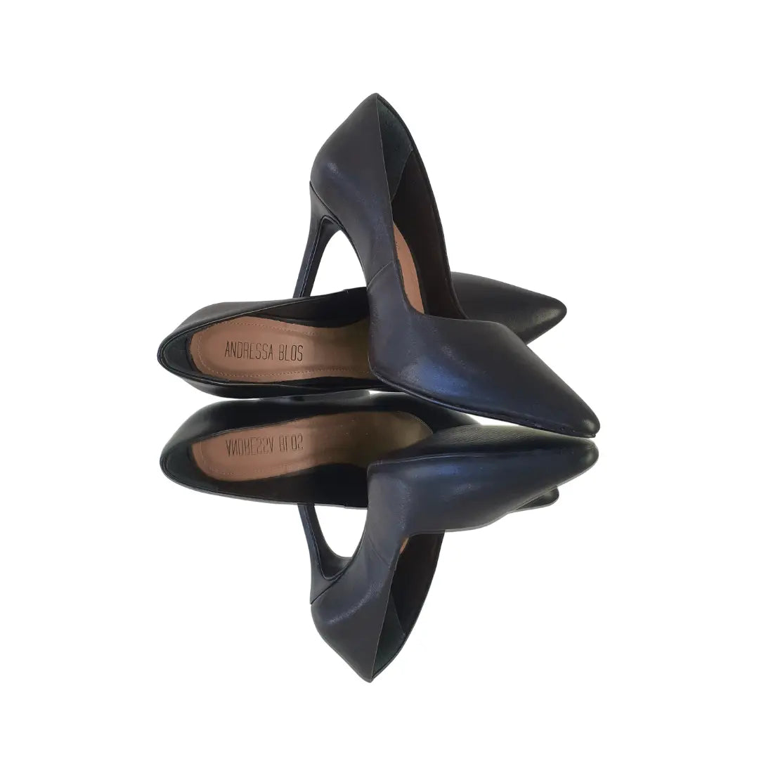 Scarpin Couro Legítimo Preto Fosco Salto Alto 10cm Sola Preta