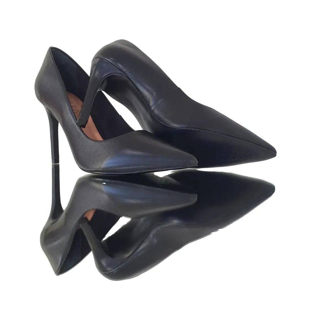 Scarpin Couro Legítimo Preto Fosco Salto Alto 10cm Sola Preta