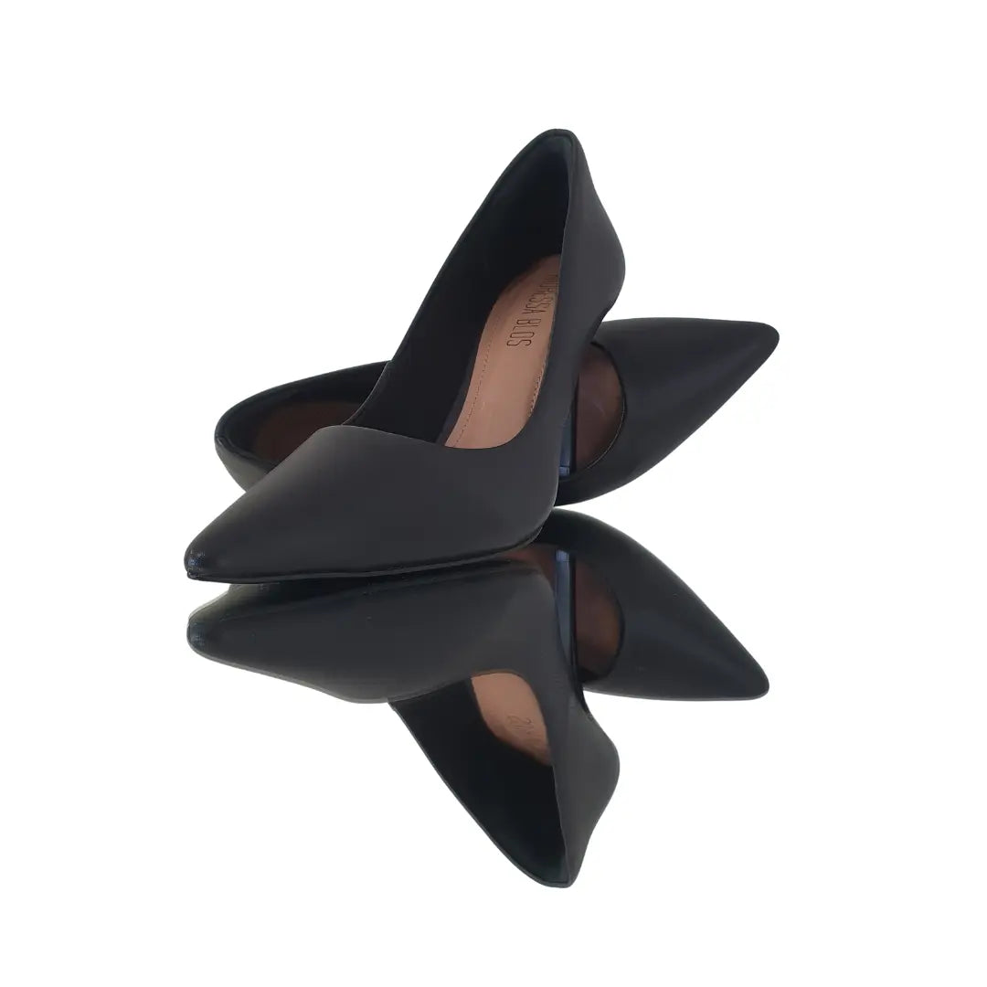 Scarpin Couro Legítimo Preto Fosco Salto Alto 10cm Sola Preta