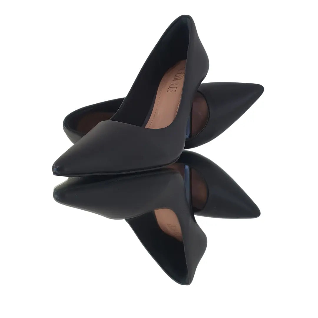 Scarpin Couro Legítimo Preto Fosco Salto Alto 10cm Sola Preta