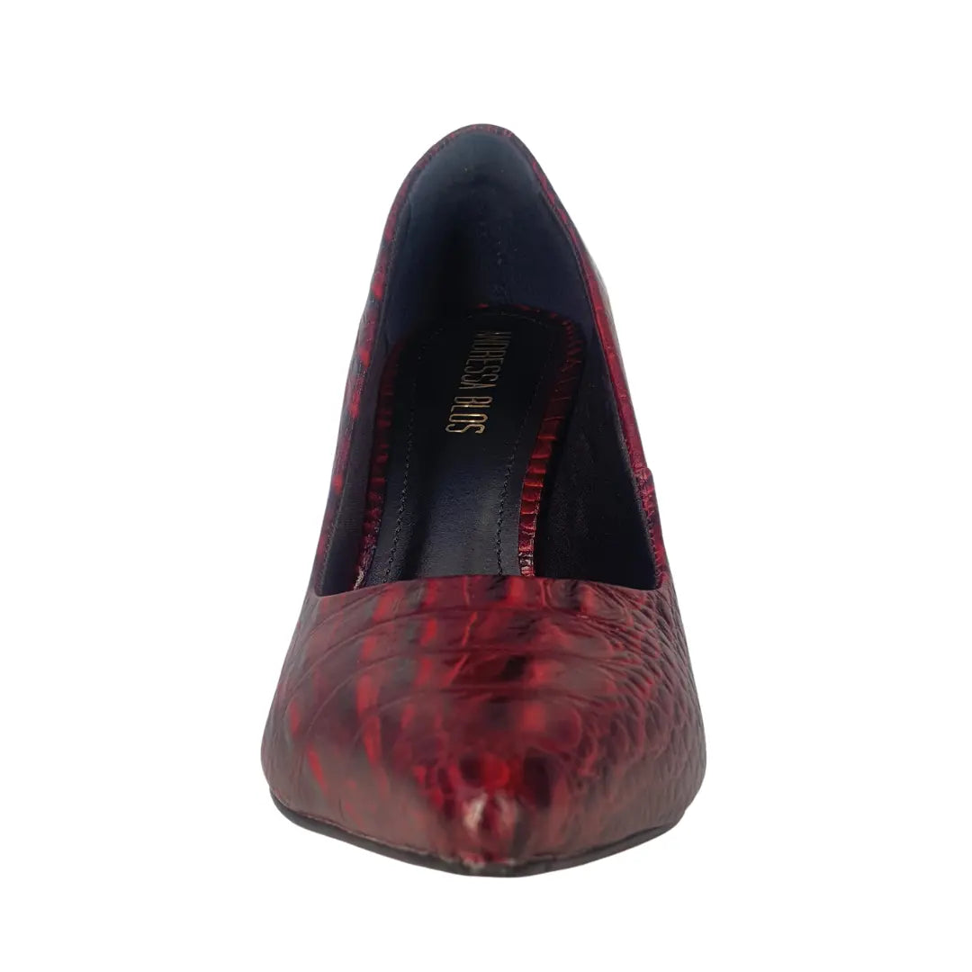 Scarpin Couro Legítimo Vinho Croco Salto Alto 12cm Sola Vermelha