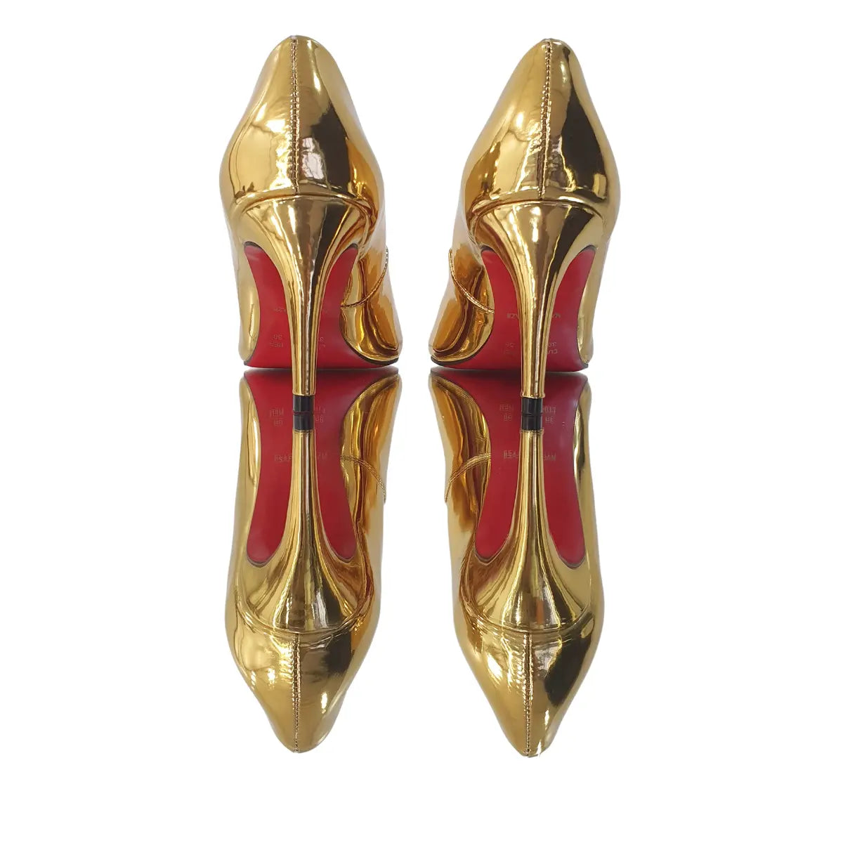 Scarpin Dourado Espelhado Salto Médio 8cm Sola Vermelha