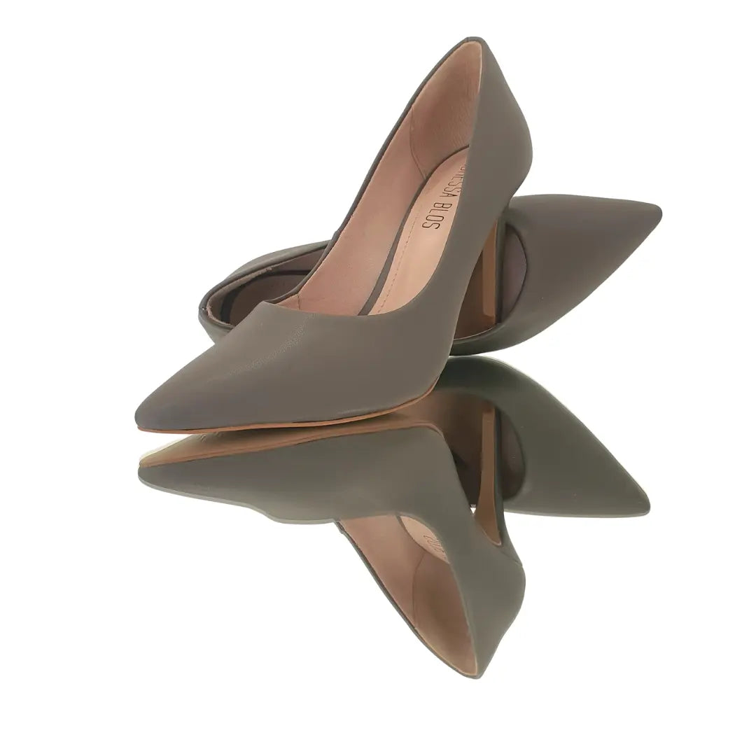 Scarpin Cinza Grafite Fosco Salto Alto 10cm Sola Bege