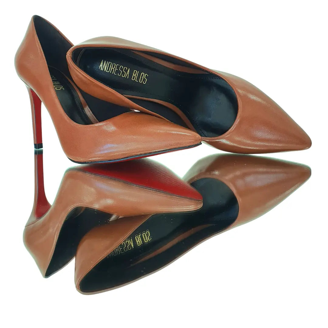 Scarpin Caramelo Acetinado Salto Alto 10cm Sola Vermelha