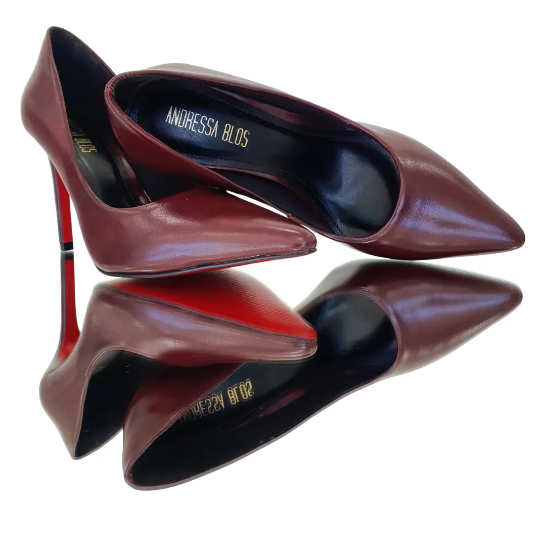 Scarpin Marsala Acetinado Salto Alto 10cm Sola Vermelha