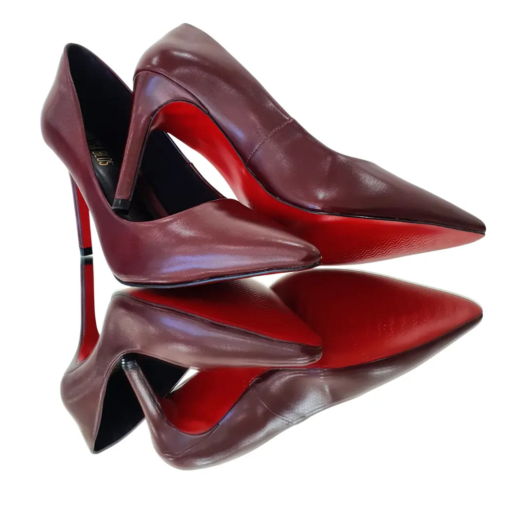 Scarpin Marsala Acetinado Salto Alto 10cm Sola Vermelha