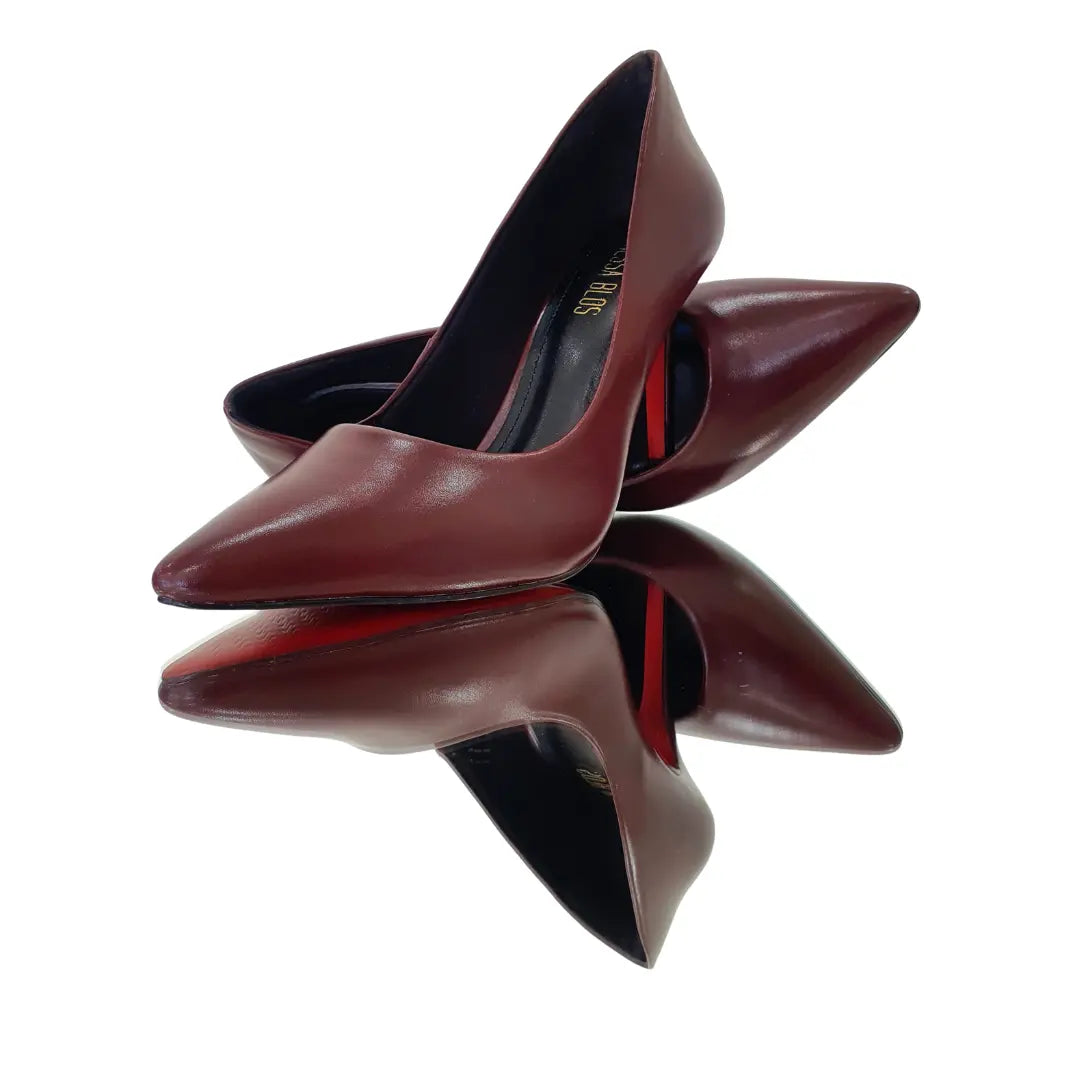 Scarpin Marsala Acetinado Salto Alto 10cm Sola Vermelha