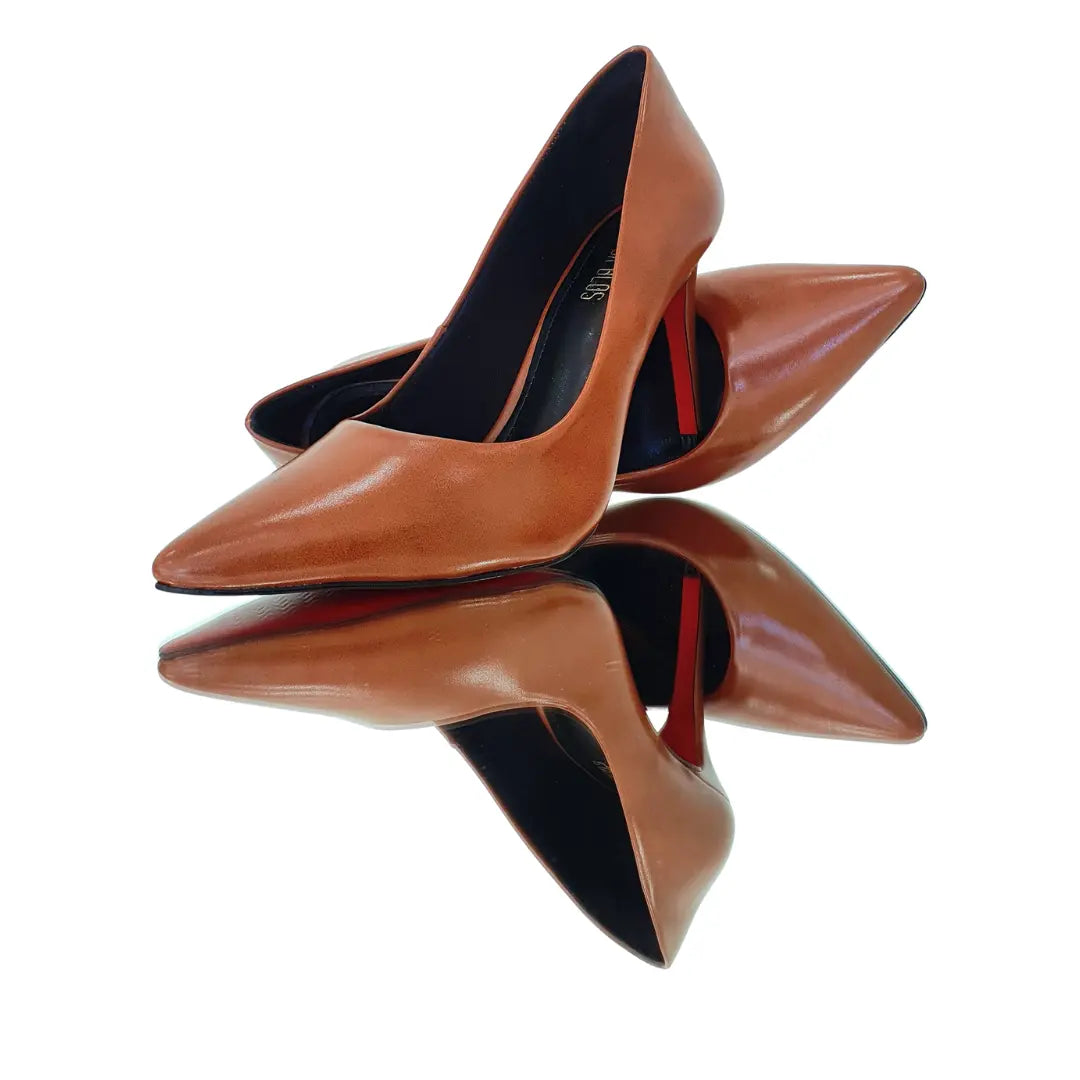 Scarpin Caramelo Acetinado Salto Alto 10cm Sola Vermelha