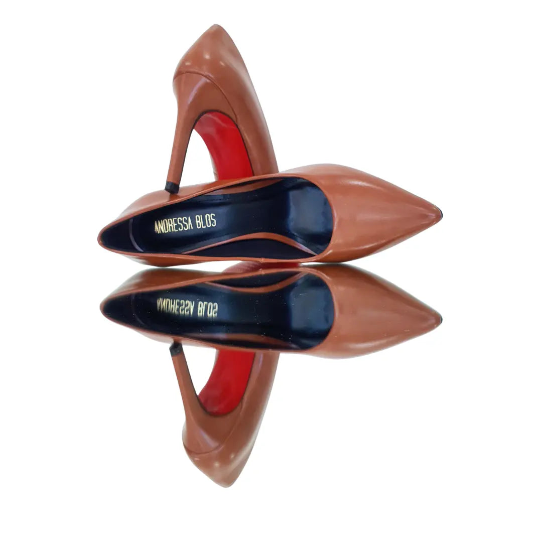 Scarpin Caramelo Acetinado Salto Alto 10cm Sola Vermelha