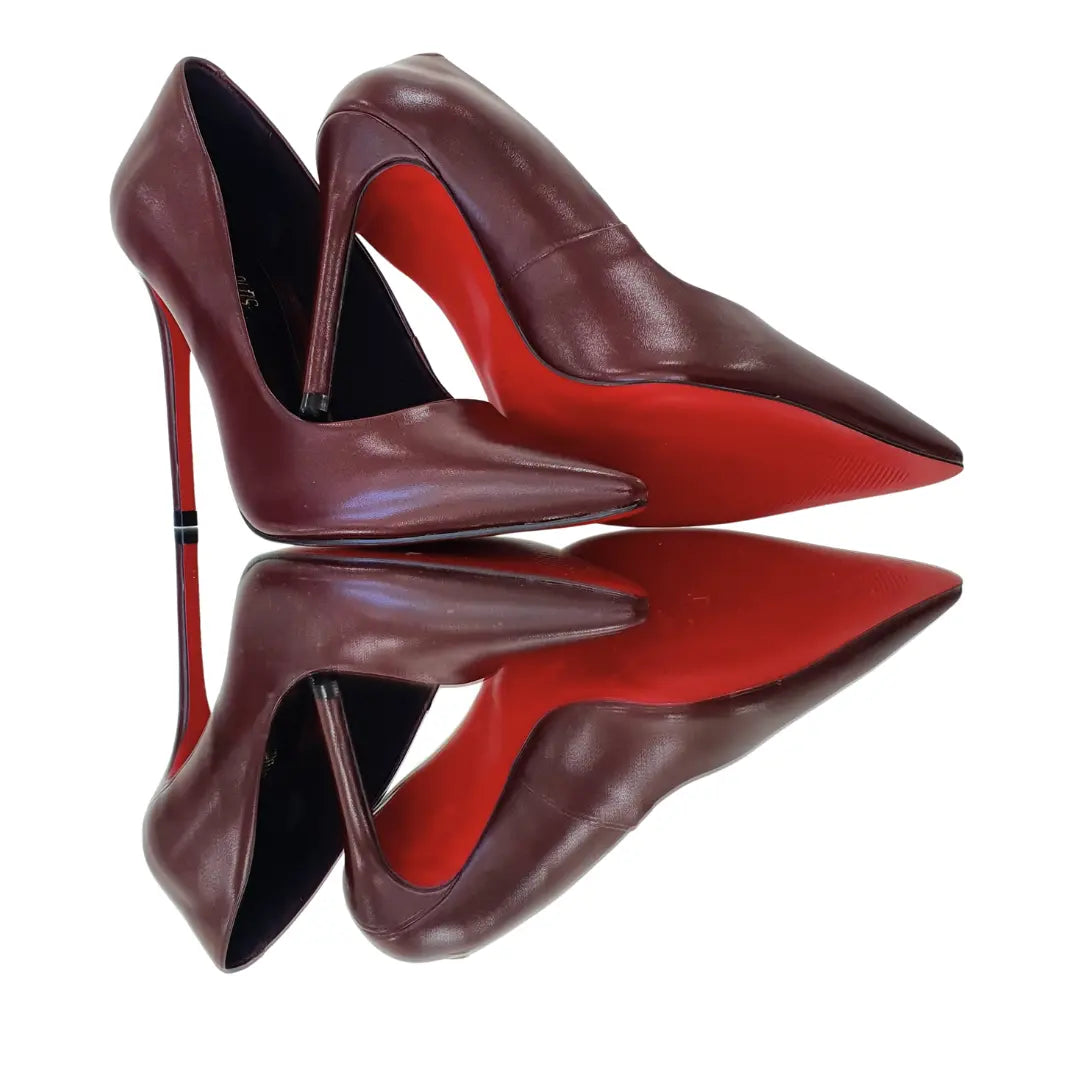 Scarpin Marsala Acetinado Salto Alto 12cm Sola Vermelha