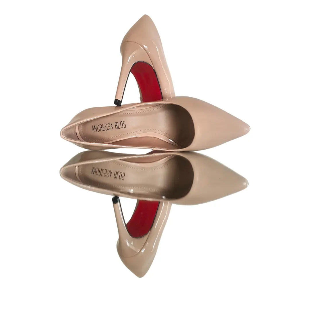 Scarpin Nude Verniz Salto Alto 10cm Sola Vermelha