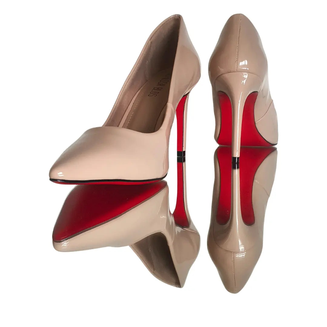 Scarpin Nude Verniz Salto Alto 10cm Sola Vermelha