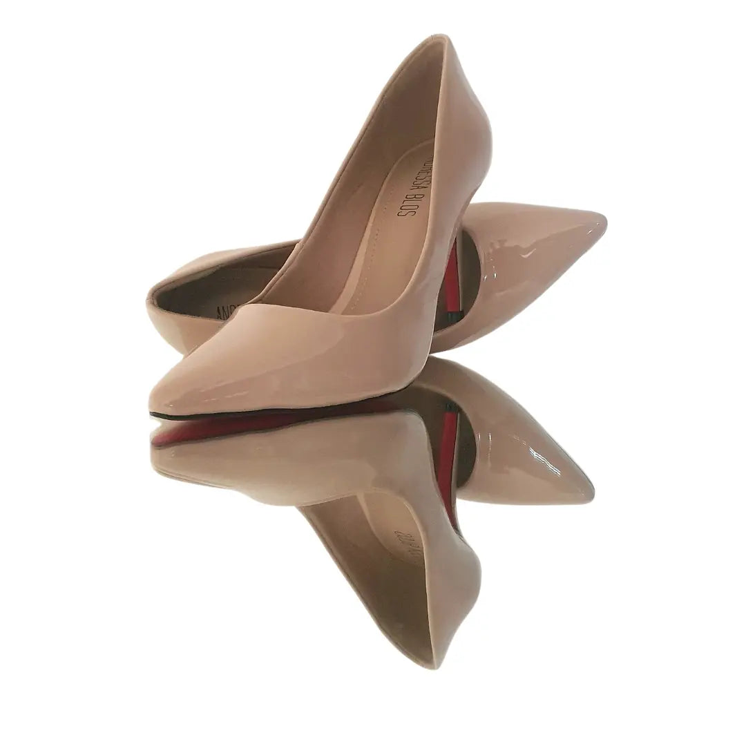 Scarpin Nude Verniz Salto Alto 10cm Sola Vermelha