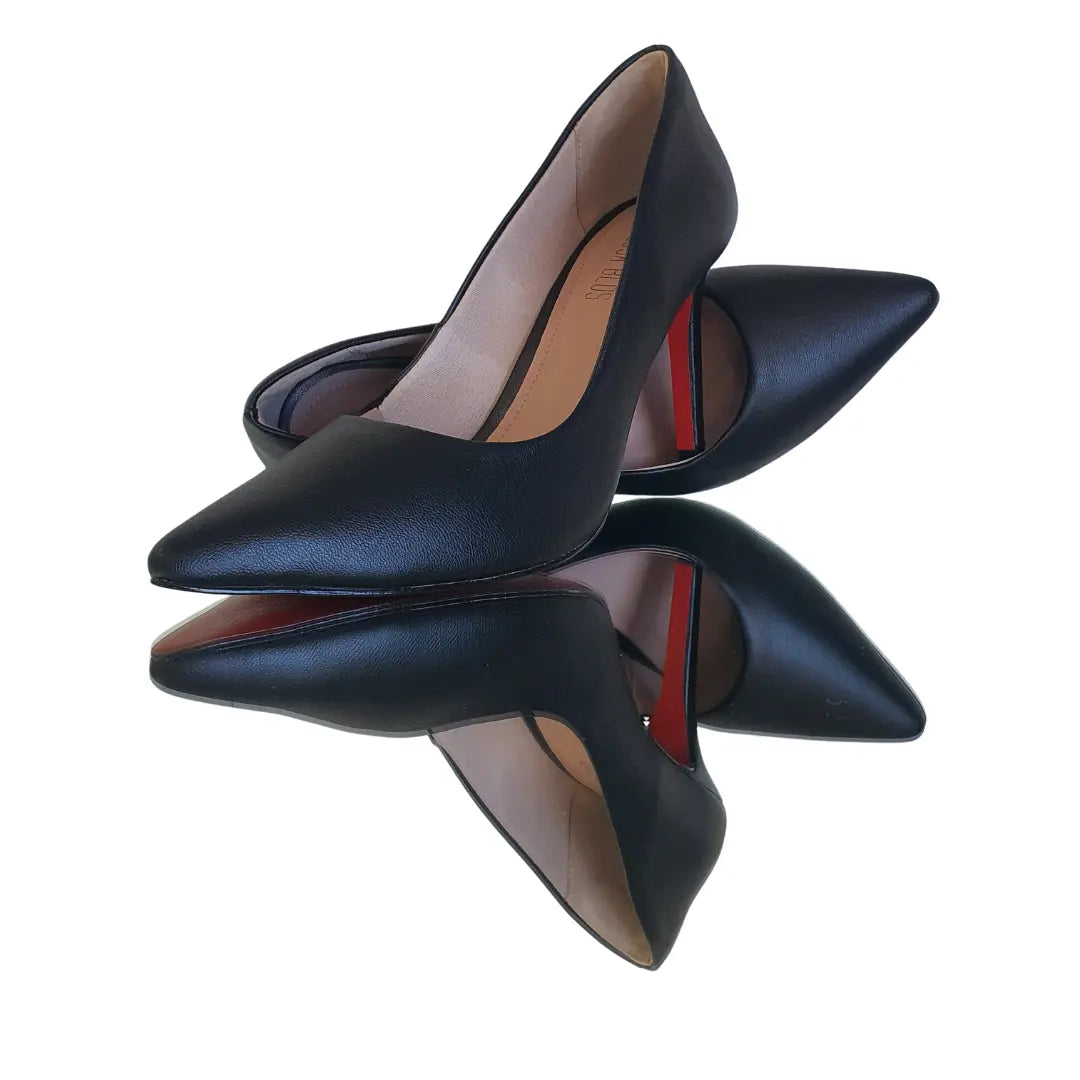 Scarpin Couro Legítimo Preto Fosco Salto Alto 10cm Sola Vermelha