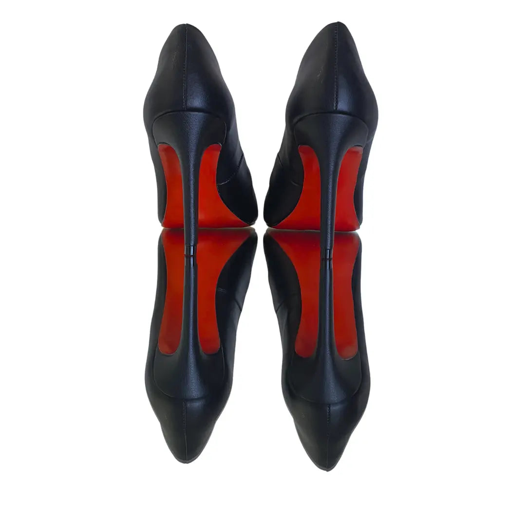 Scarpin Couro Legítimo Preto Fosco Salto Alto 10cm Sola Vermelha