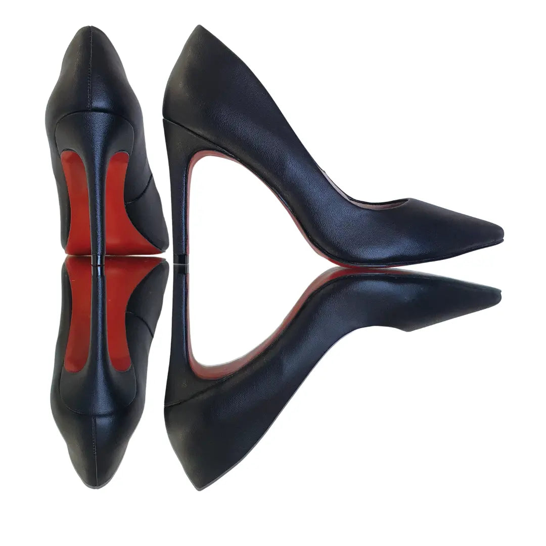 Scarpin Couro Legítimo Preto Fosco Salto Alto 10cm Sola Vermelha