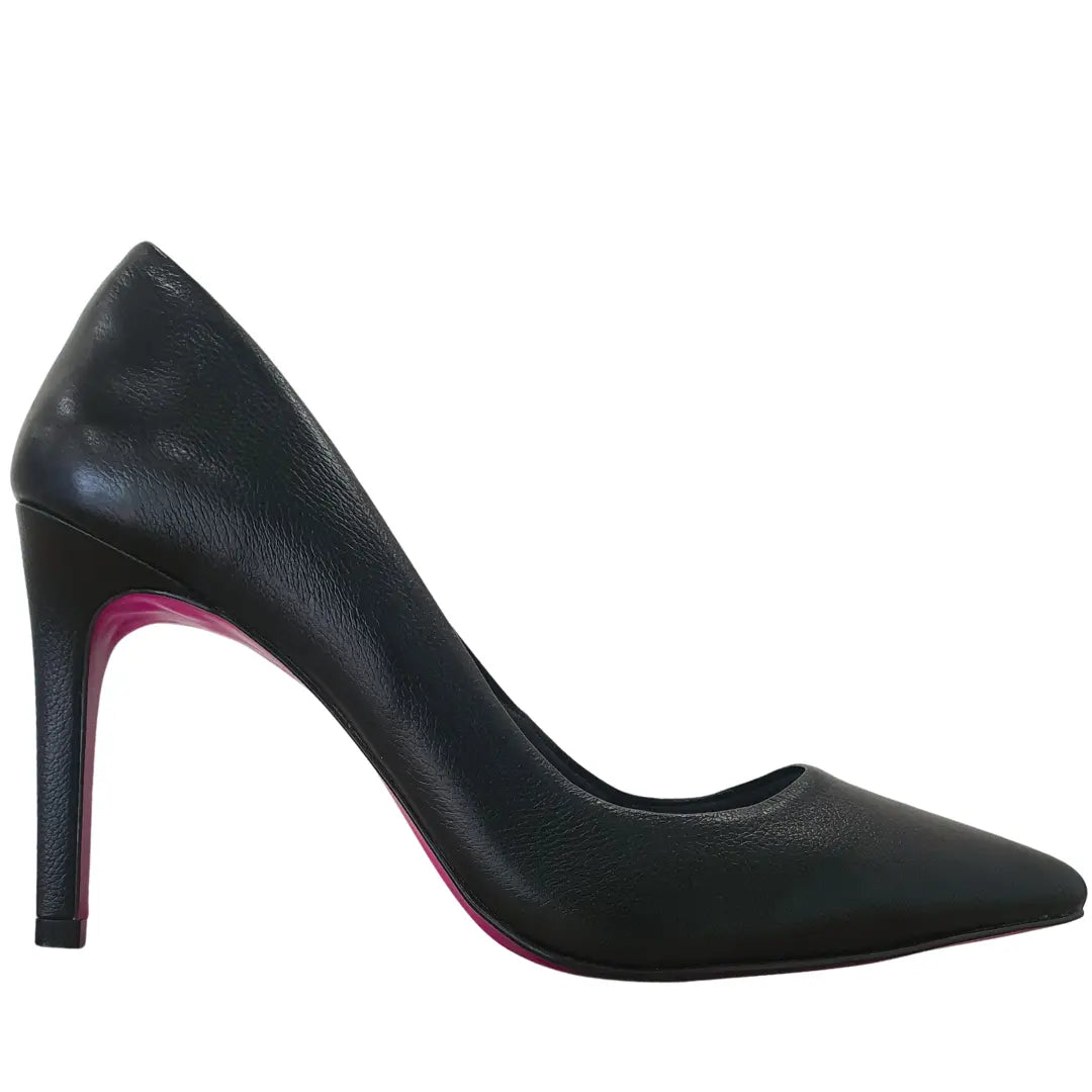 Scarpin Couro Legítimo Preto Fosco Salto Alto 10cm Sola Vermelha