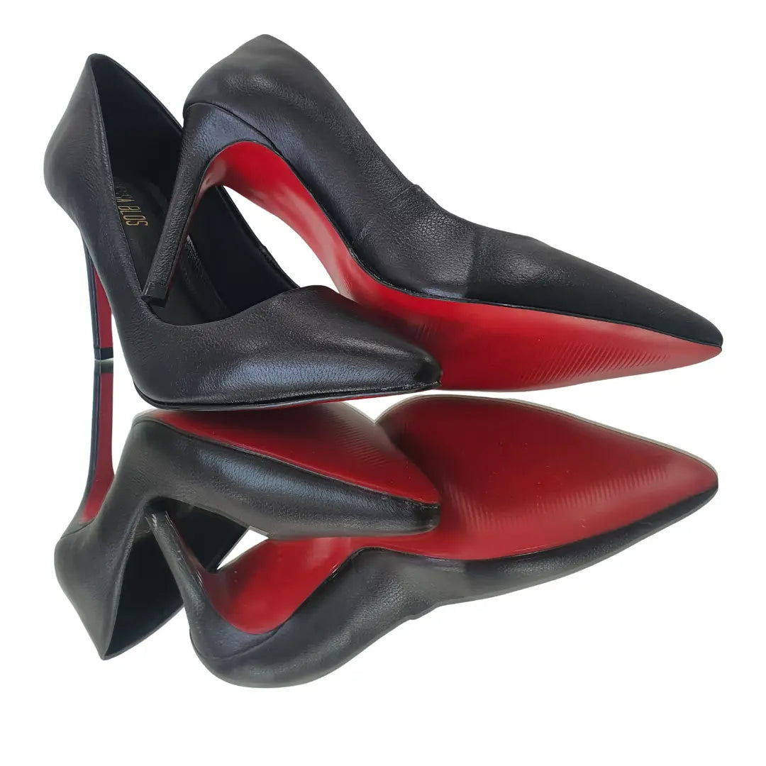 Scarpin Couro Legítimo Preto Fosco Salto Alto 10cm Sola Vermelha