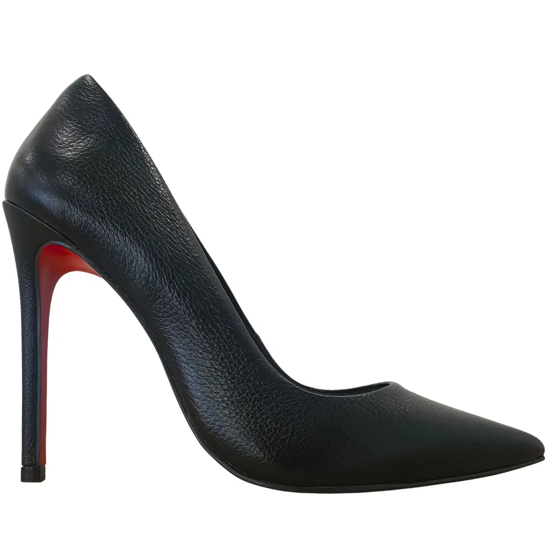 Scarpin Couro Legítimo Preto Fosco Salto Alto 12cm Sola Vermelha