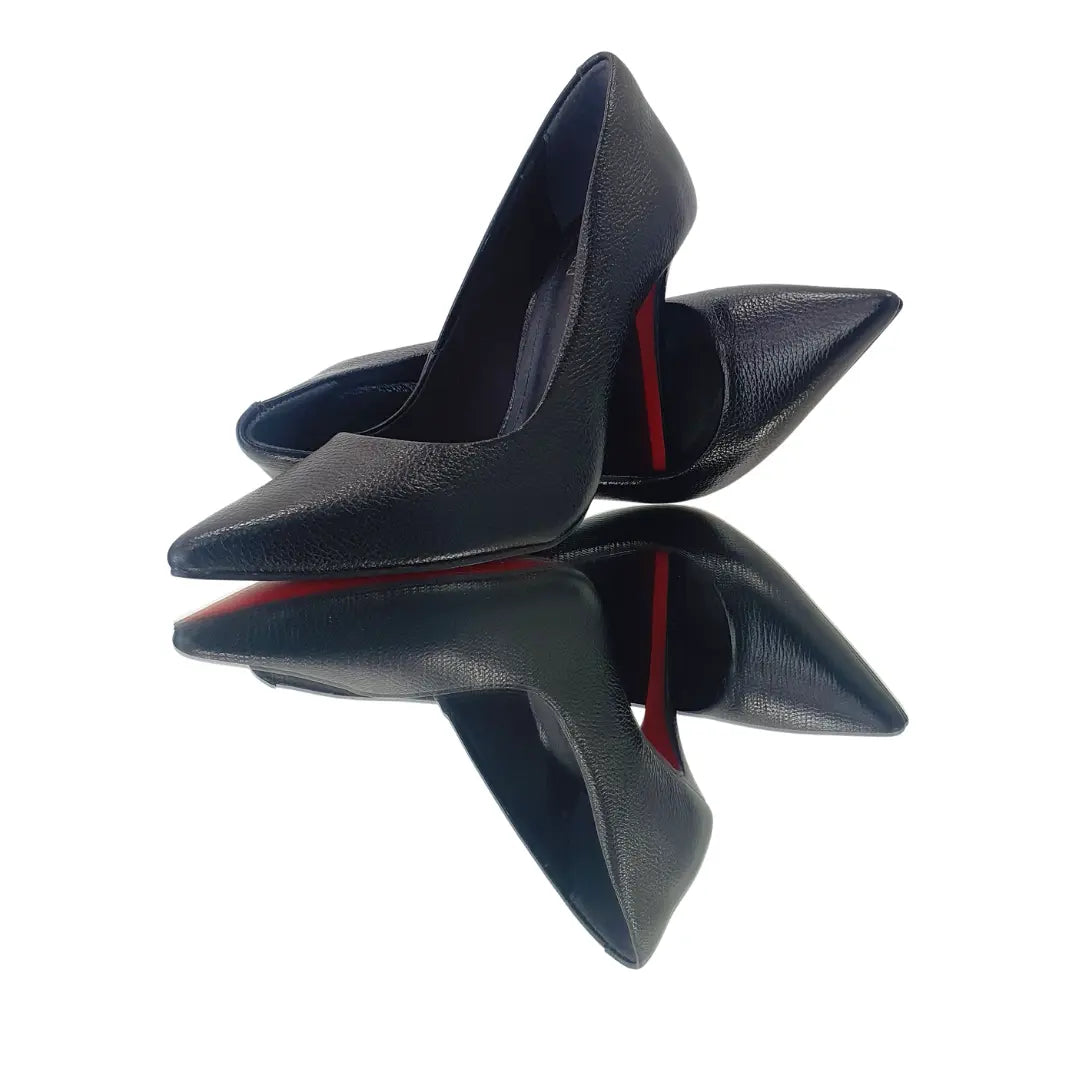 Scarpin Couro Legítimo Preto Fosco Salto Alto 12cm Sola Vermelha