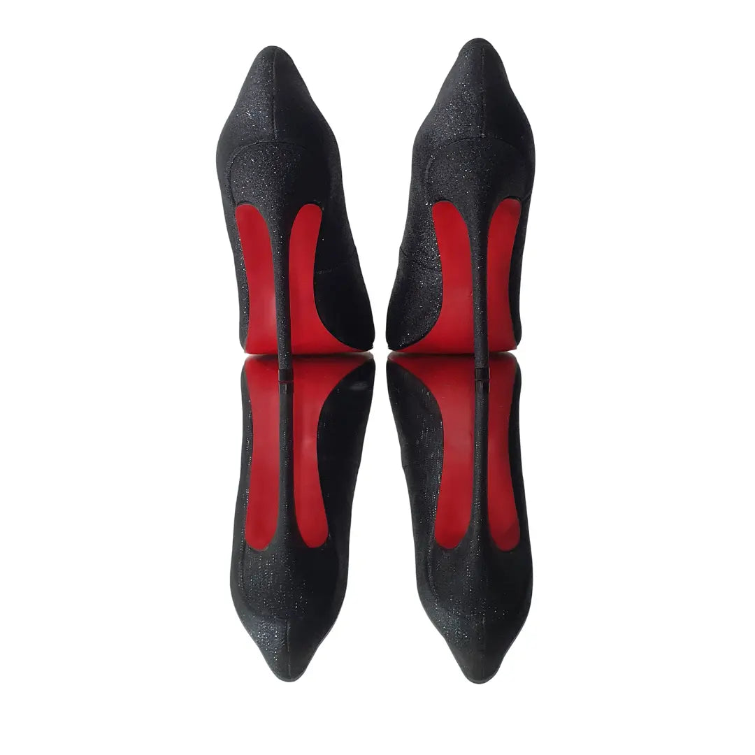 Scarpin Preto Glitter Salto Alto 12cm Sola Vermelha