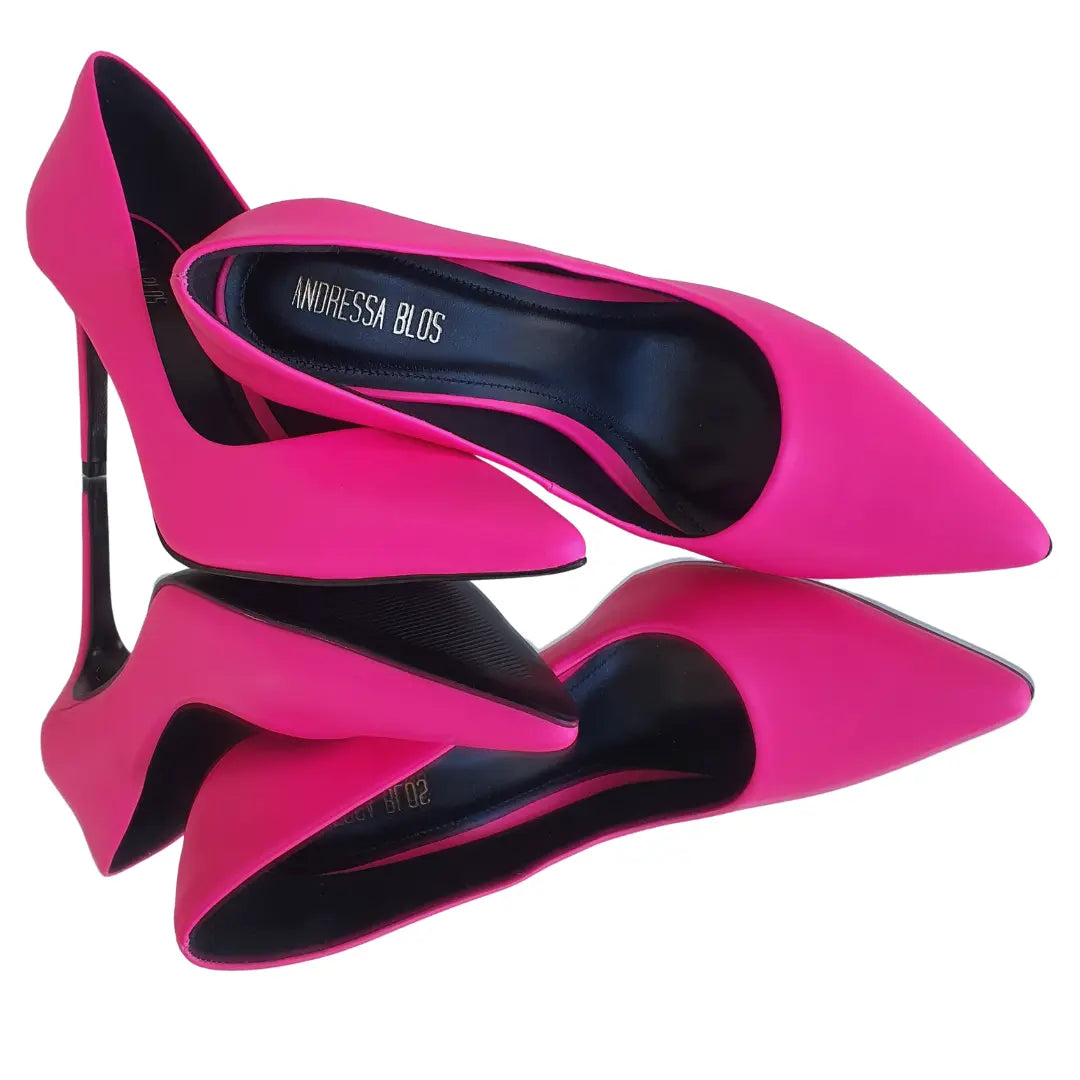 Scarpin Rosa Neon Salto Alto 10cm Sola Preta