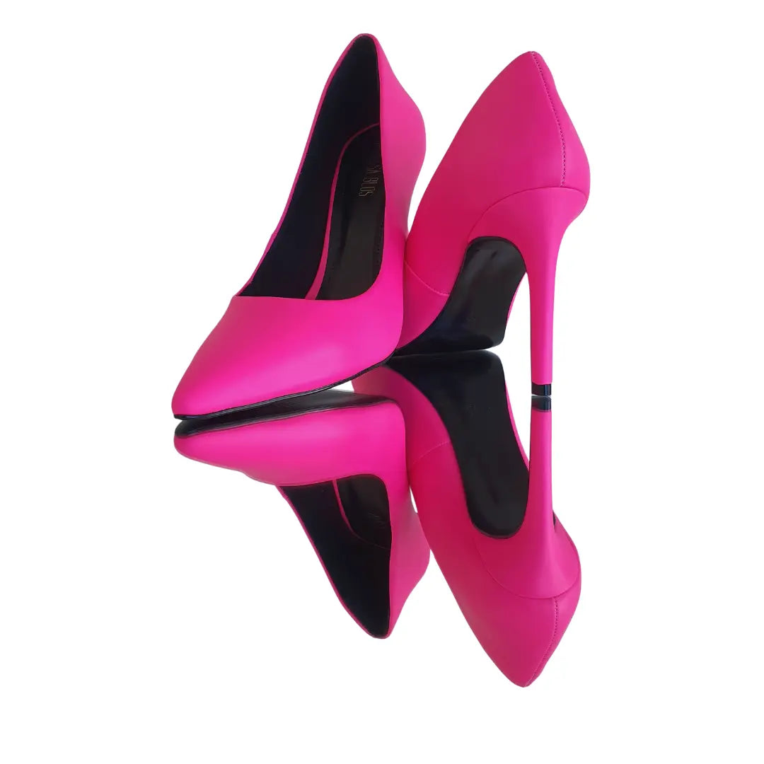 Scarpin Rosa Neon Salto Alto 10cm Sola Preta