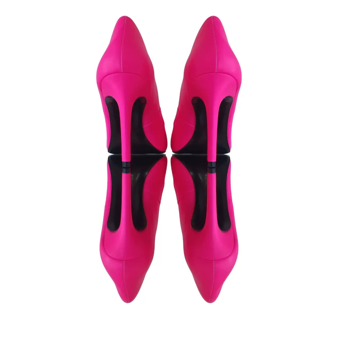 Scarpin Rosa Neon Salto Alto 10cm Sola Preta