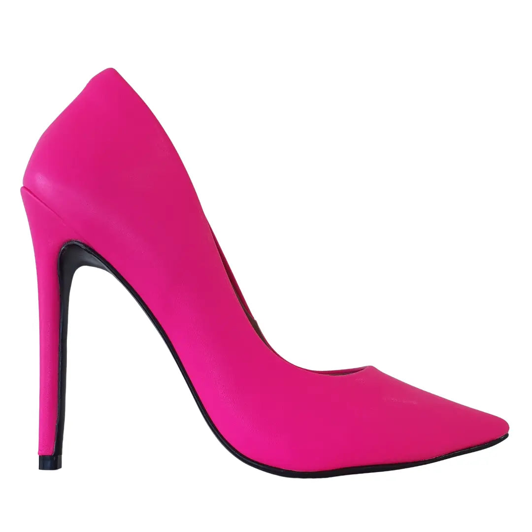 Scarpin Rosa Neon Salto Alto 12cm Sola Preta
