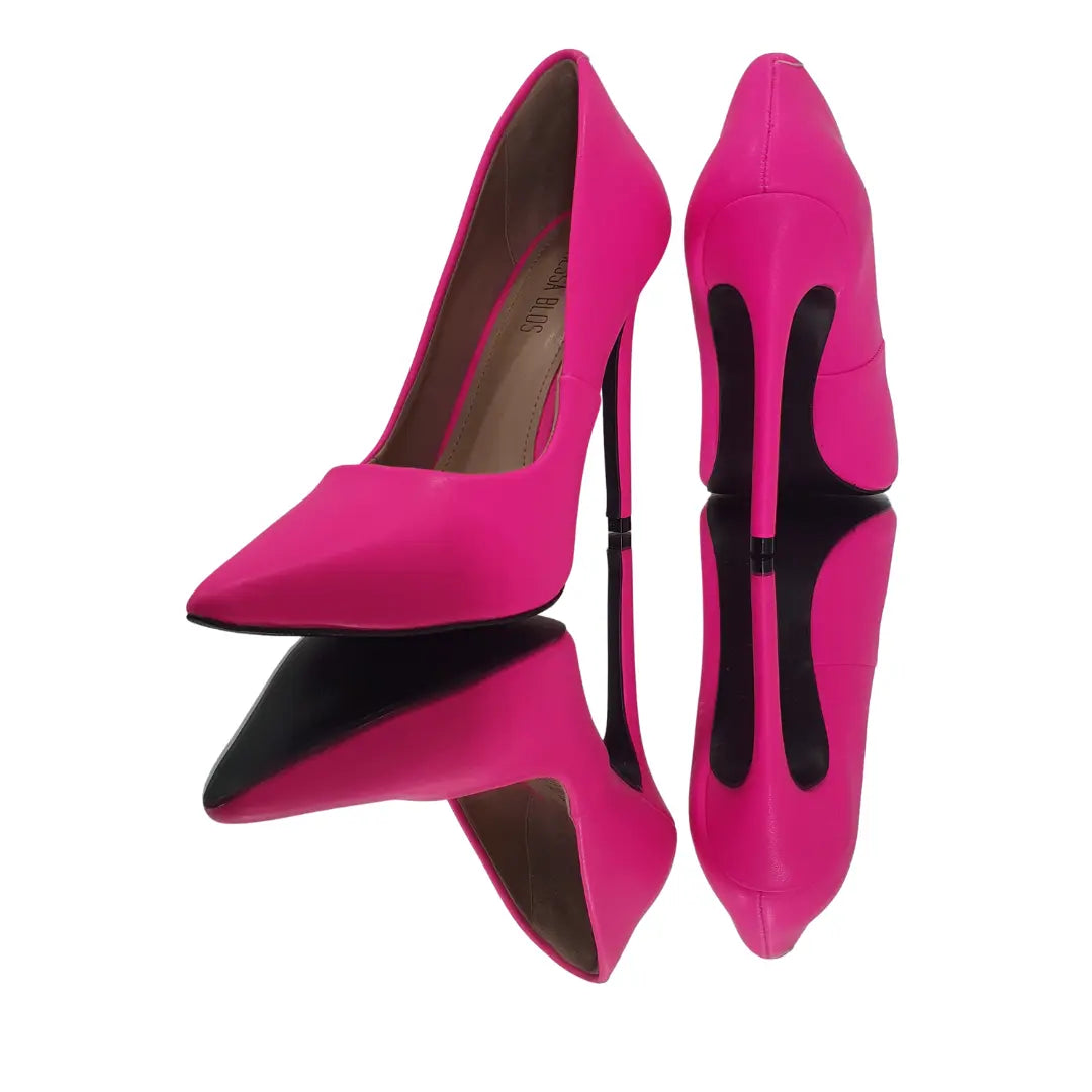 Scarpin Rosa Neon Salto Alto 12cm Sola Preta