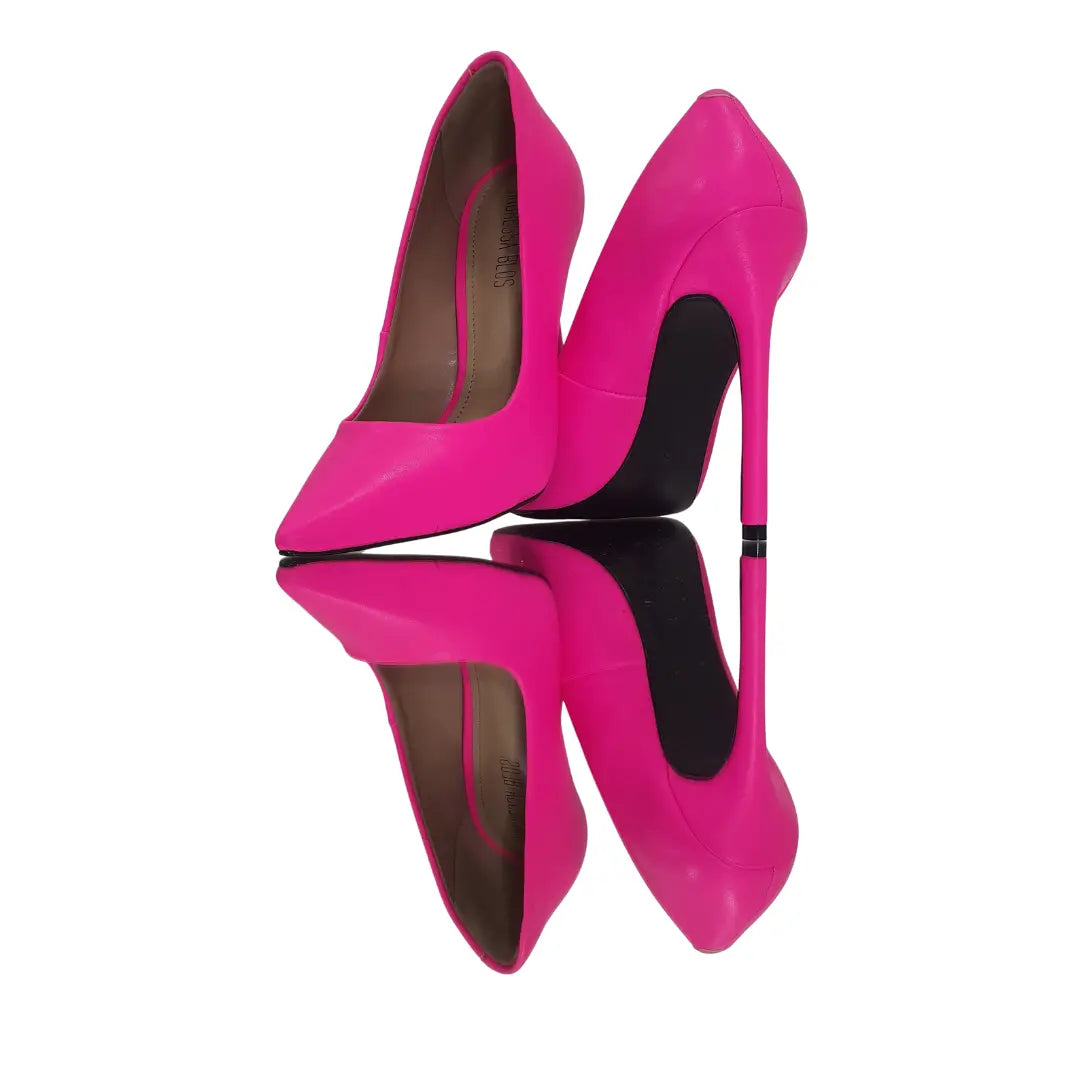 Scarpin Rosa Neon Salto Alto 12cm Sola Preta