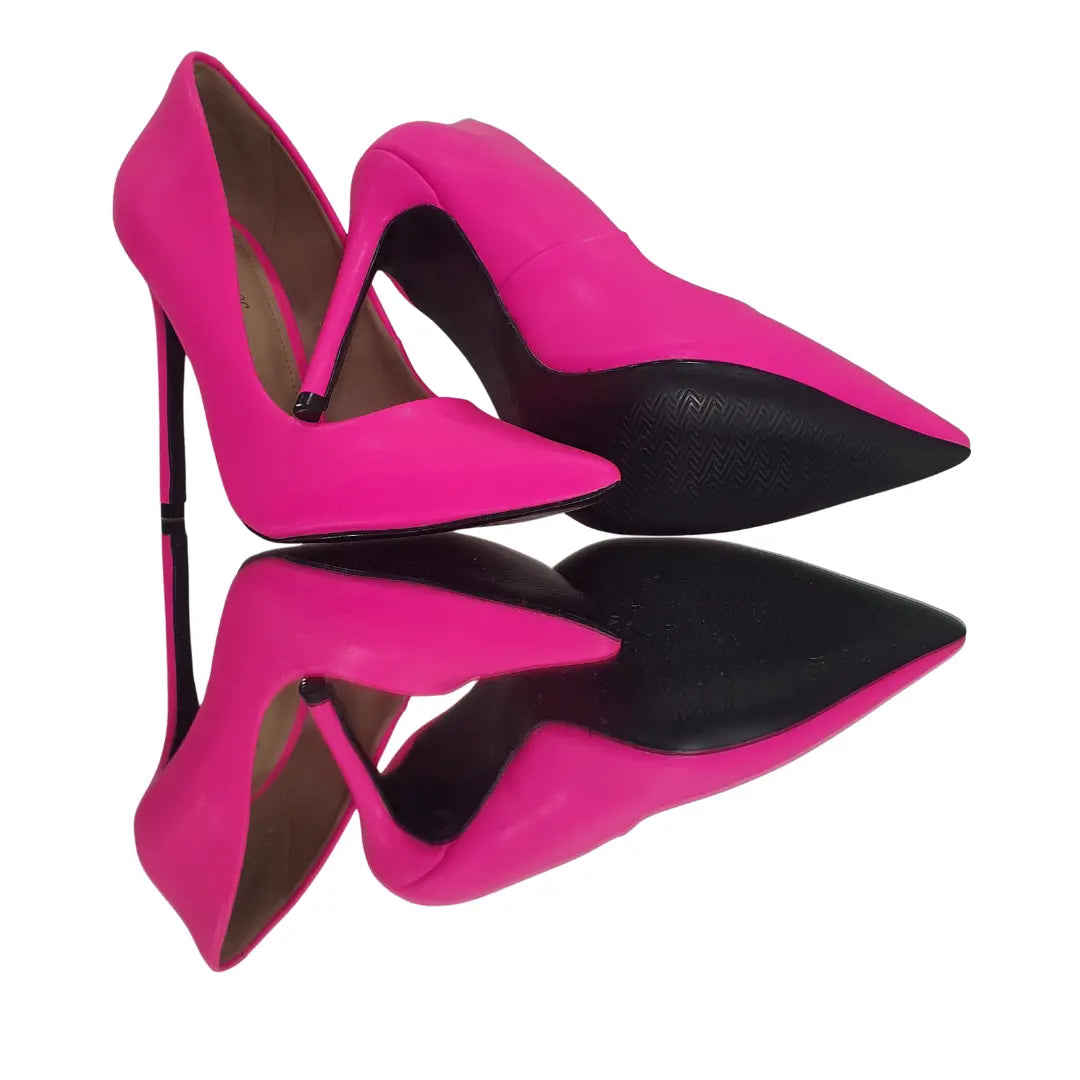 Scarpin Rosa Neon Salto Alto 12cm Sola Preta