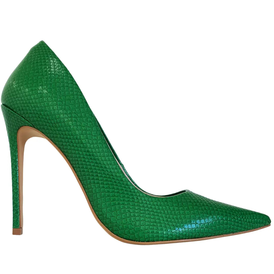 Scarpin Cobra Verde Salto Alto 12cm Sola Bege