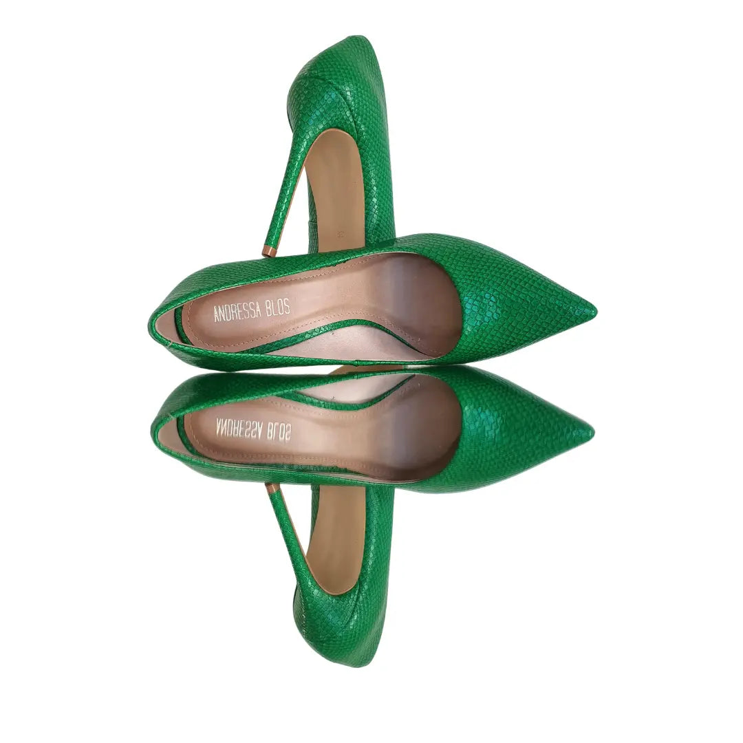 Scarpin Cobra Verde Salto Alto 12cm Sola Bege