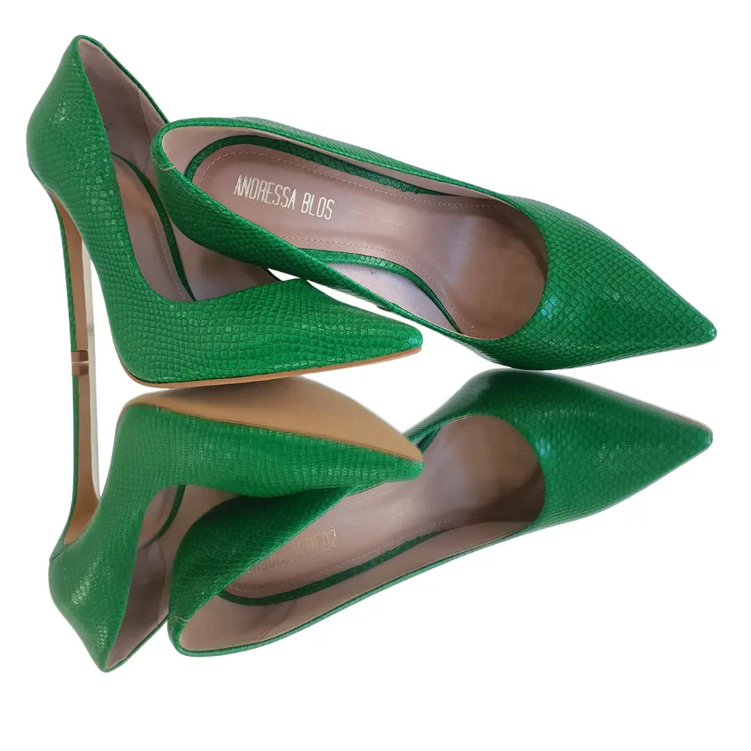 Scarpin Cobra Verde Salto Alto 12cm Sola Bege