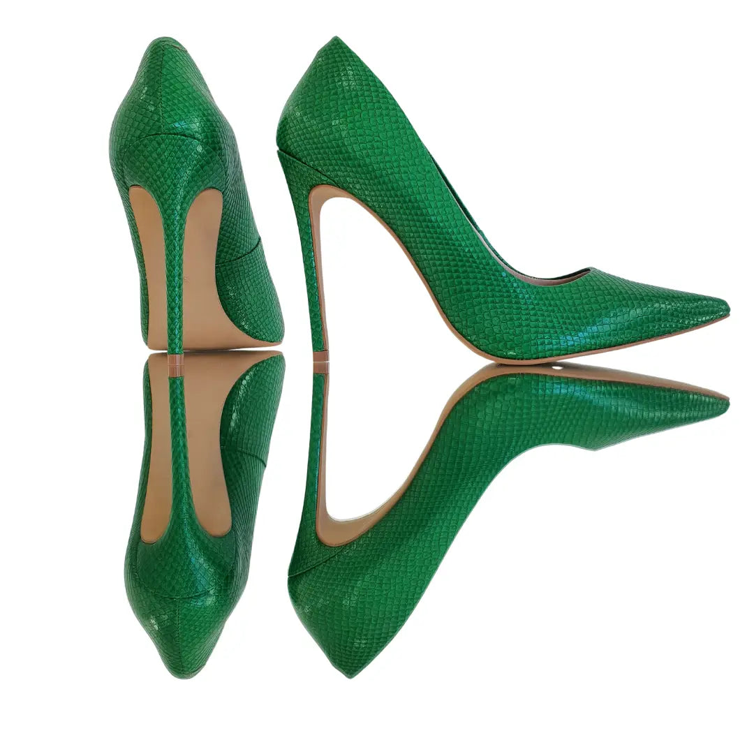 Scarpin Cobra Verde Salto Alto 12cm Sola Bege