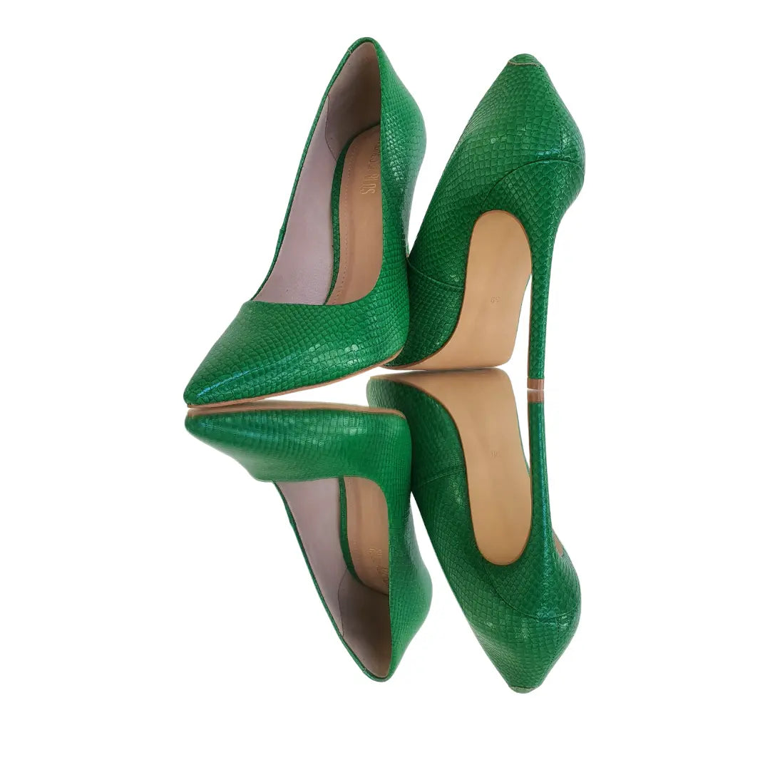 Scarpin Cobra Verde Salto Alto 12cm Sola Bege