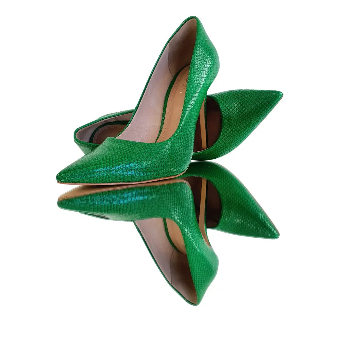 Scarpin Cobra Verde Salto Alto 12cm Sola Bege