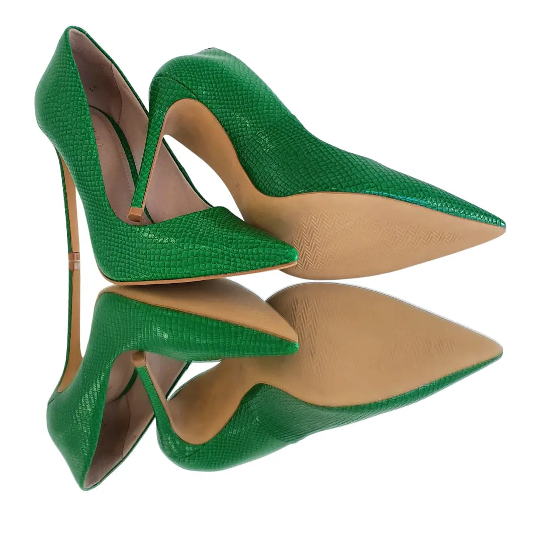 Scarpin Cobra Verde Salto Alto 12cm Sola Bege