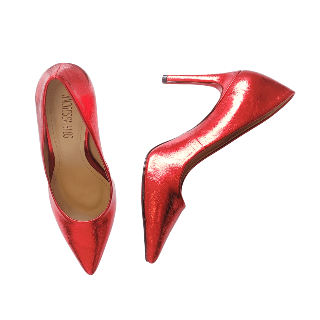 Scarpin Vermelho Metalizado Salto Alto 10cm Sola Vermelha