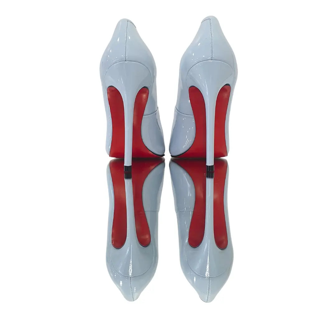 Scarpin Azul Claro Verniz Salto Alto 12cm Sola Vermelha