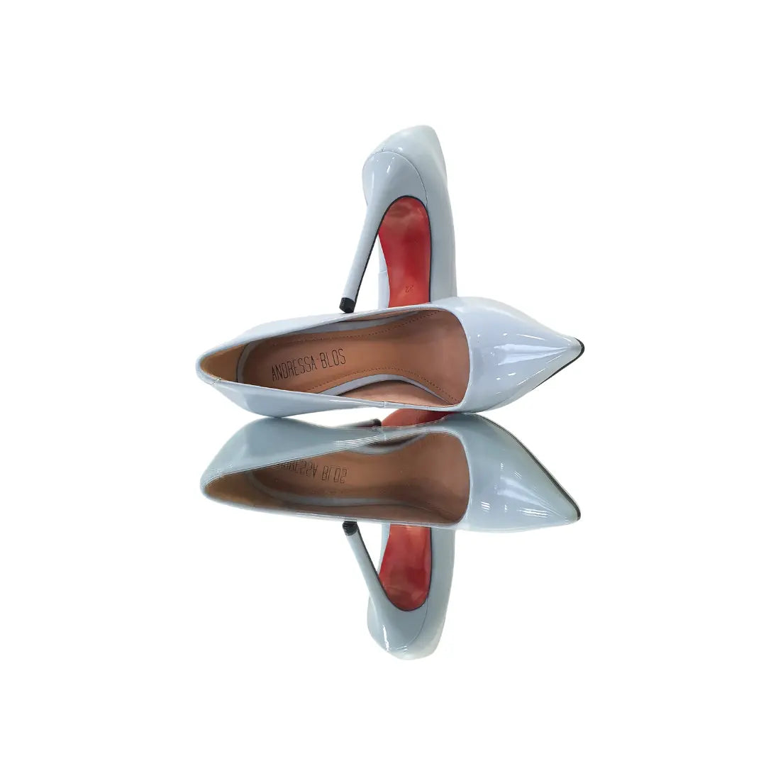 Scarpin Azul Claro Verniz Salto Alto 12cm Sola Vermelha