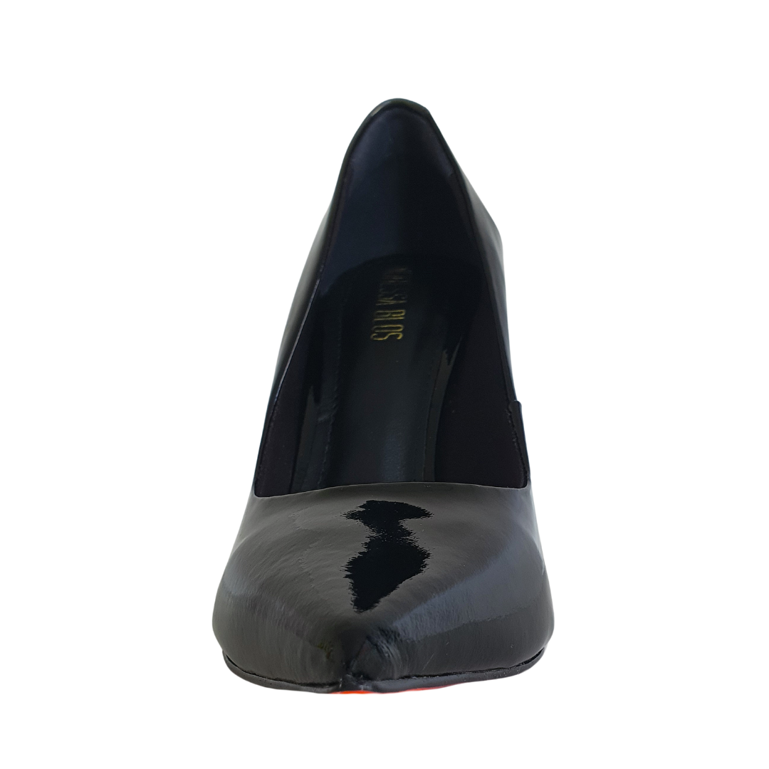 Scarpin Couro Legítimo Preto Verniz Salto Alto 12cm Sola Vermelha