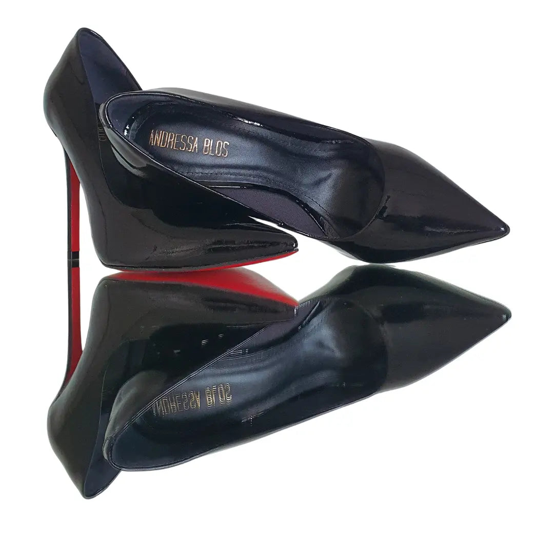 Scarpin Couro Legítimo Preto Verniz Salto Alto 12cm Sola Vermelha