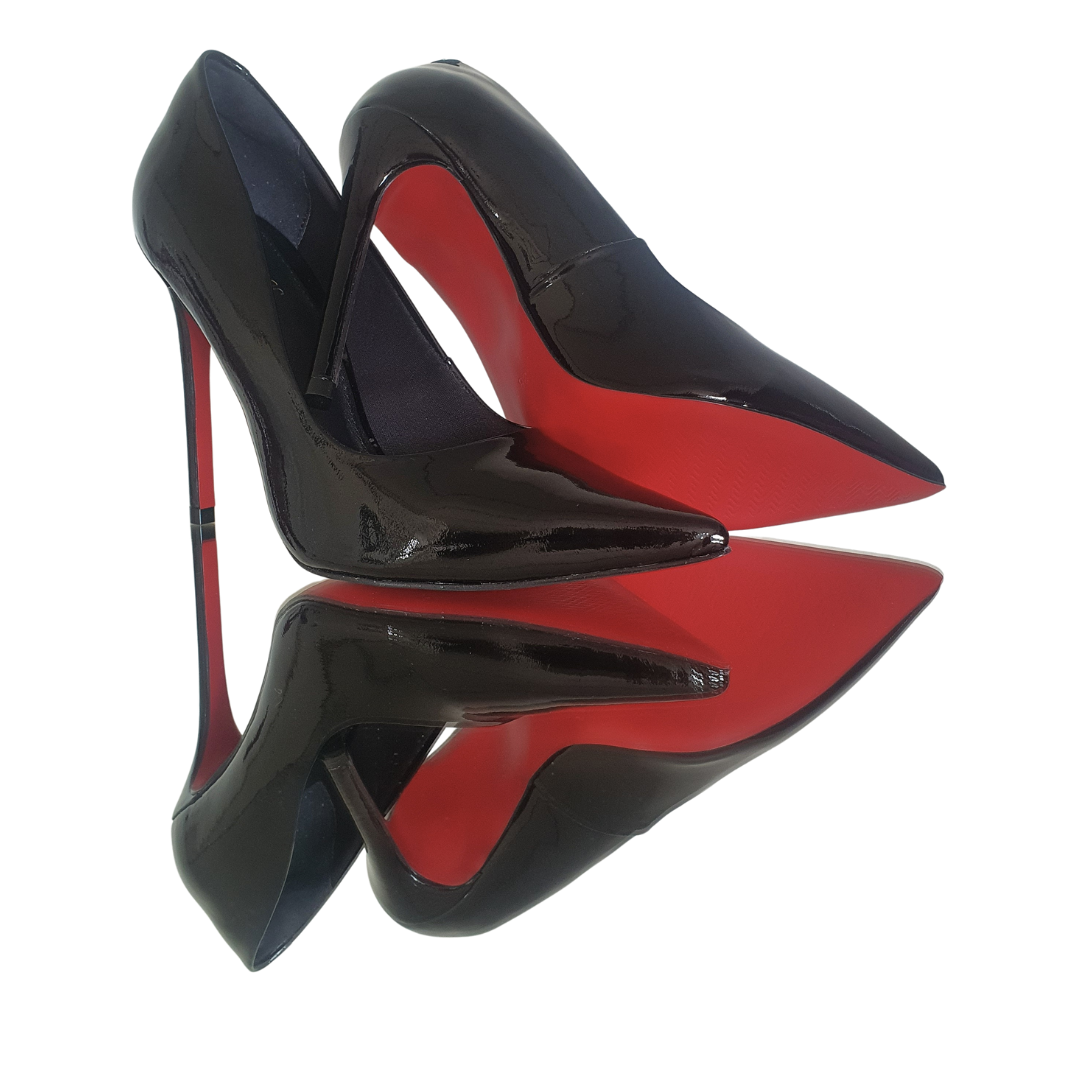 Scarpin Couro Legítimo Preto Verniz Salto Alto 12cm Sola Vermelha