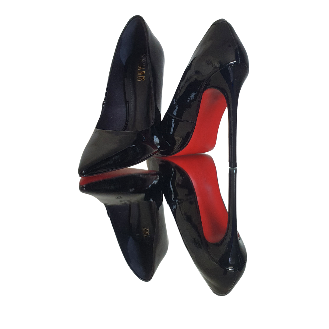 Scarpin Couro Legítimo Preto Verniz Salto Alto 12cm Sola Vermelha
