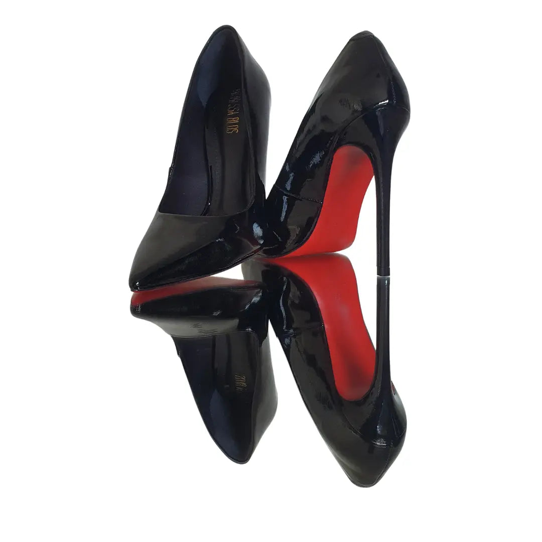 Scarpin Couro Legítimo Preto Verniz Salto Alto 12cm Sola Vermelha