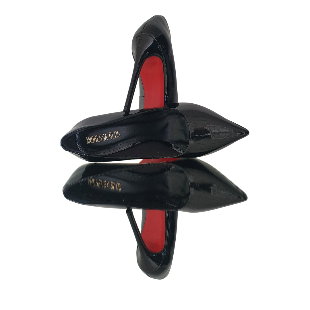Scarpin Couro Legítimo Preto Verniz Salto Alto 12cm Sola Vermelha