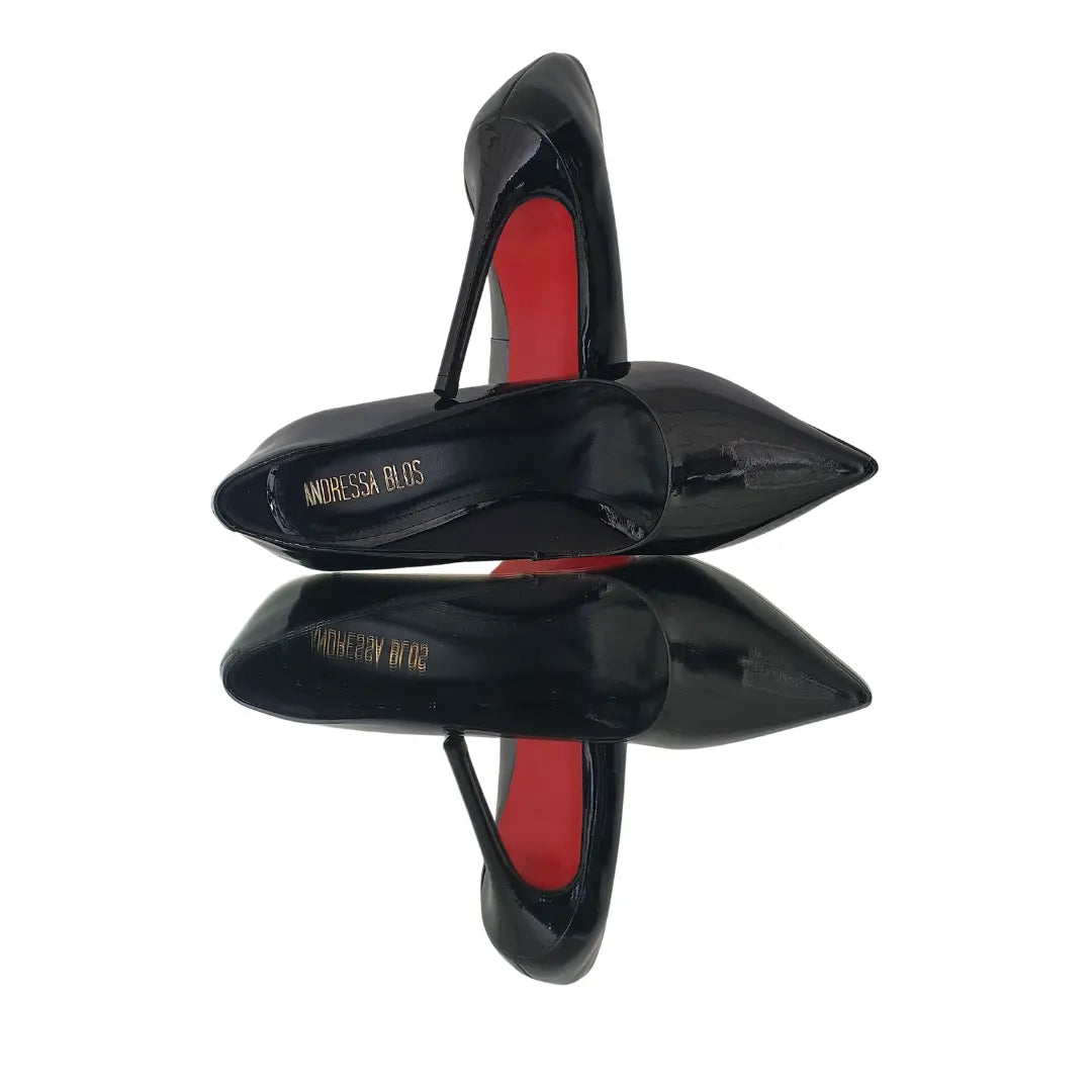 Scarpin Couro Legítimo Preto Verniz Salto Alto 12cm Sola Vermelha